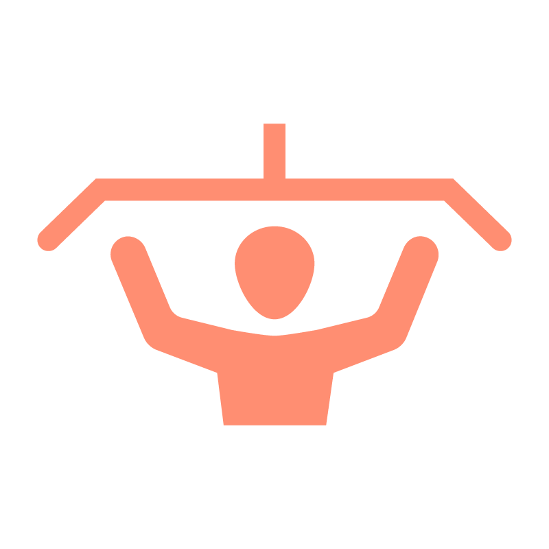 Orangefarbenes Piktogramm einer Person beim Fitnesstraining, einem der Jobvorteile der Ostseeklinik Grömitz.