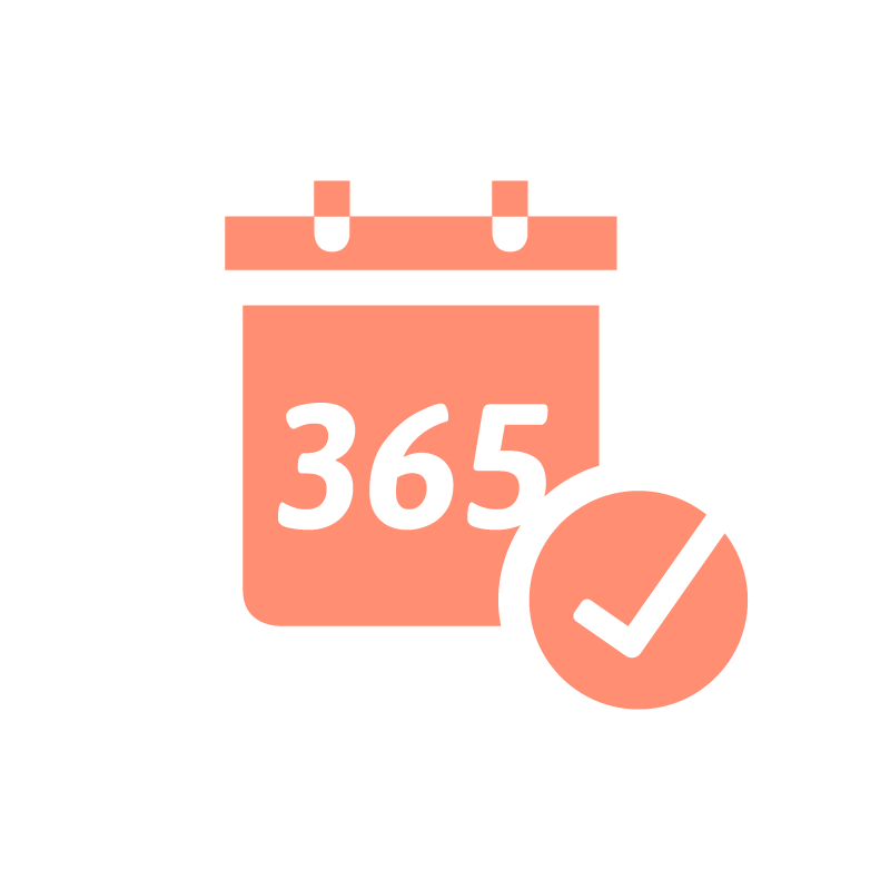 Kalender-Icon mit der Zahl 365 steht für unbefristete Verträge, einem der Jobvorteile der Ostseeklinik Grömitz.