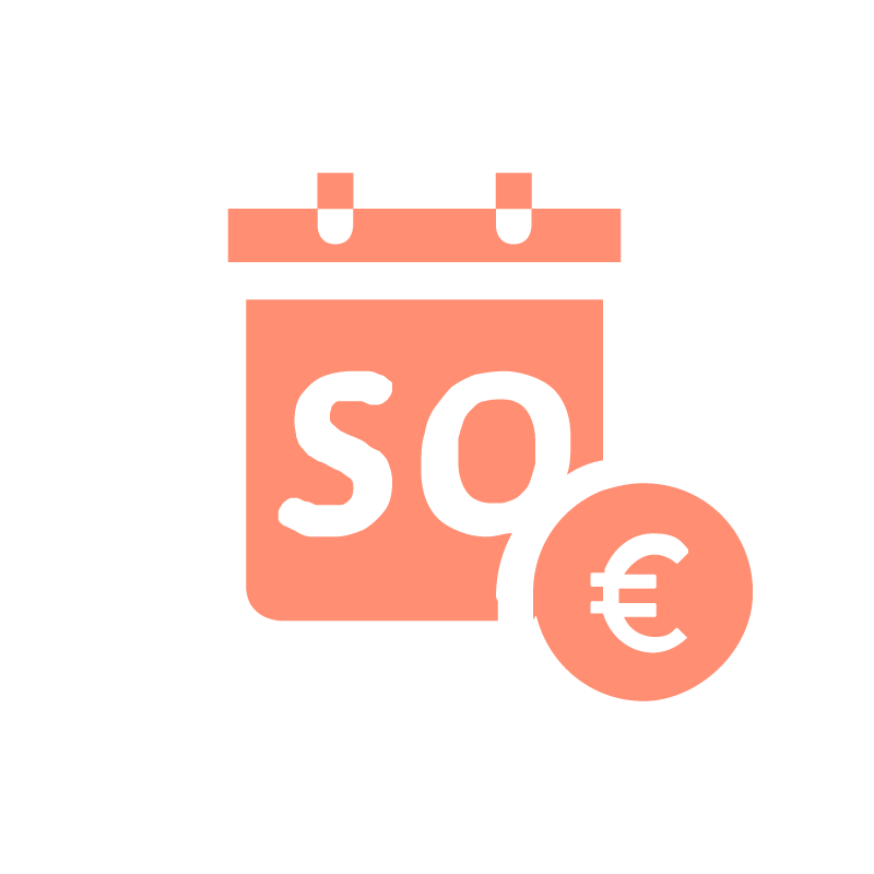 Grafik eines orangefarbenen Kalenders mit einem Prozentzeichen für Gehaltszuschläge, einem der Jobvorteile der Ostseeklinik Grömitz.